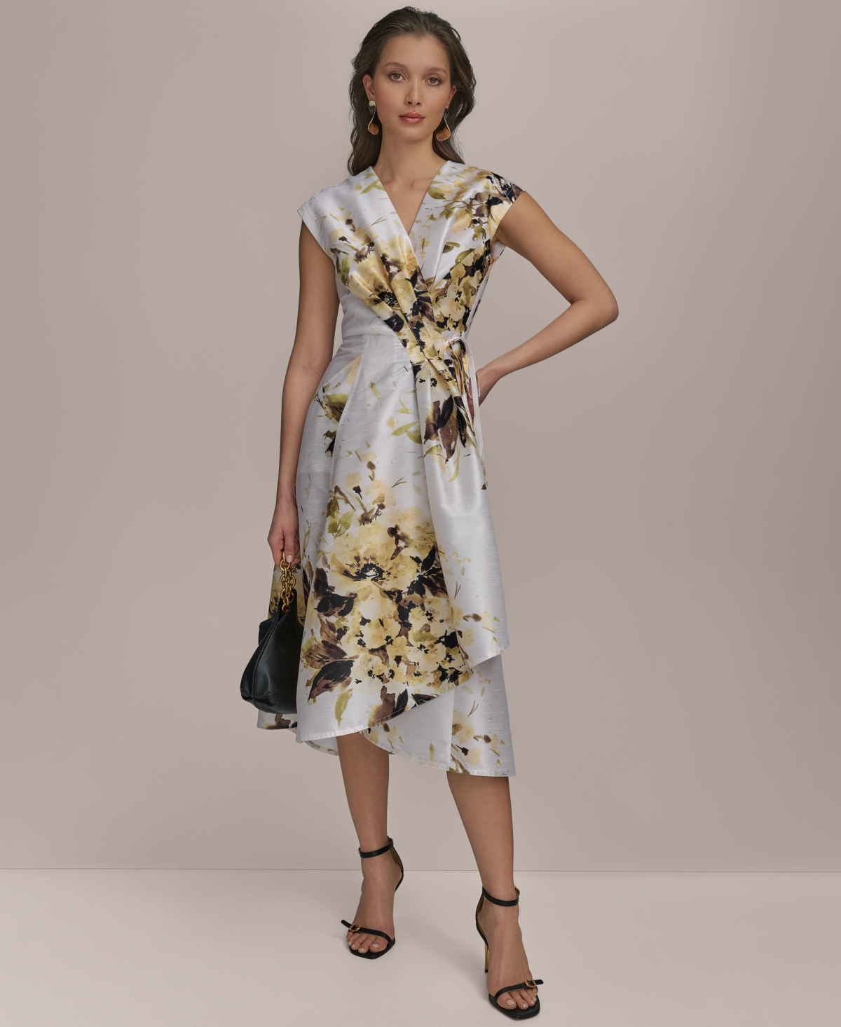 Donna Karan New York Floral Tiered Wrap Dress In Limoncello Multi