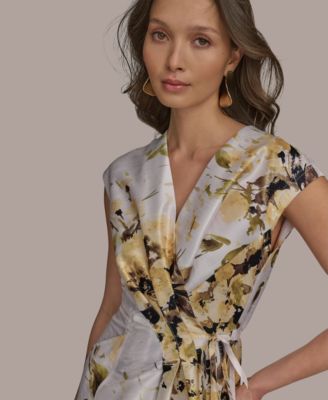 Donna Karan New York Women's Floral Faux-Wrap Midi Dress