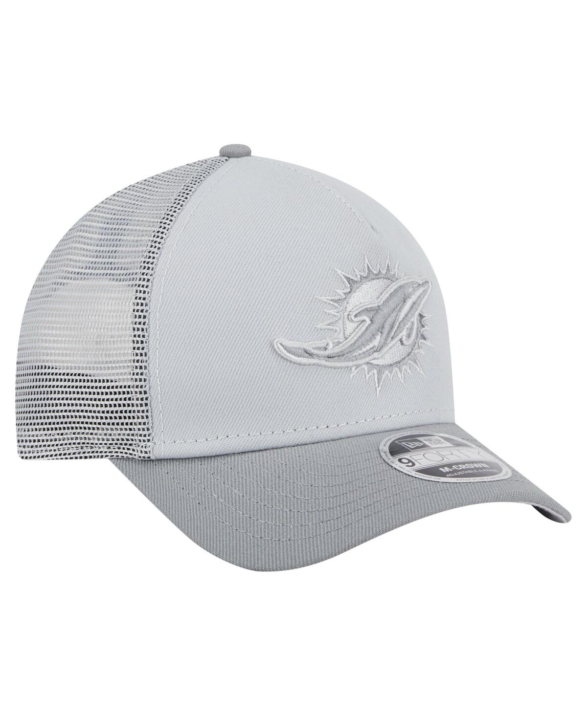 NEW ERA MEN'S GRAY MIAMI DOLPHINS DOMAIN 9FORTY A-FRAME TRUCKER ADJUSTABLE HAT 
