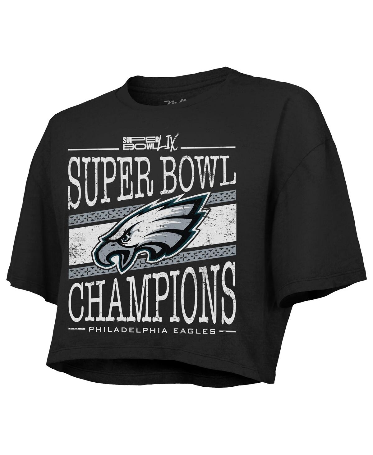 Majestic Women's Black Philadelphia Eagles Super Bowl Lix Champions Extra Point Boxy Crop Top In Black