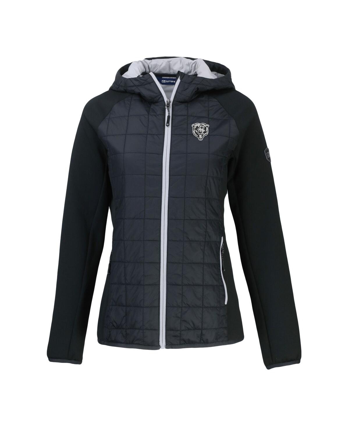CUTTER & BUCK WOMEN'S BLACK CHICAGO BEARS RAINIER PRIMALOFT ECO HYBRID FULL-ZIP HOODIE JACKET 