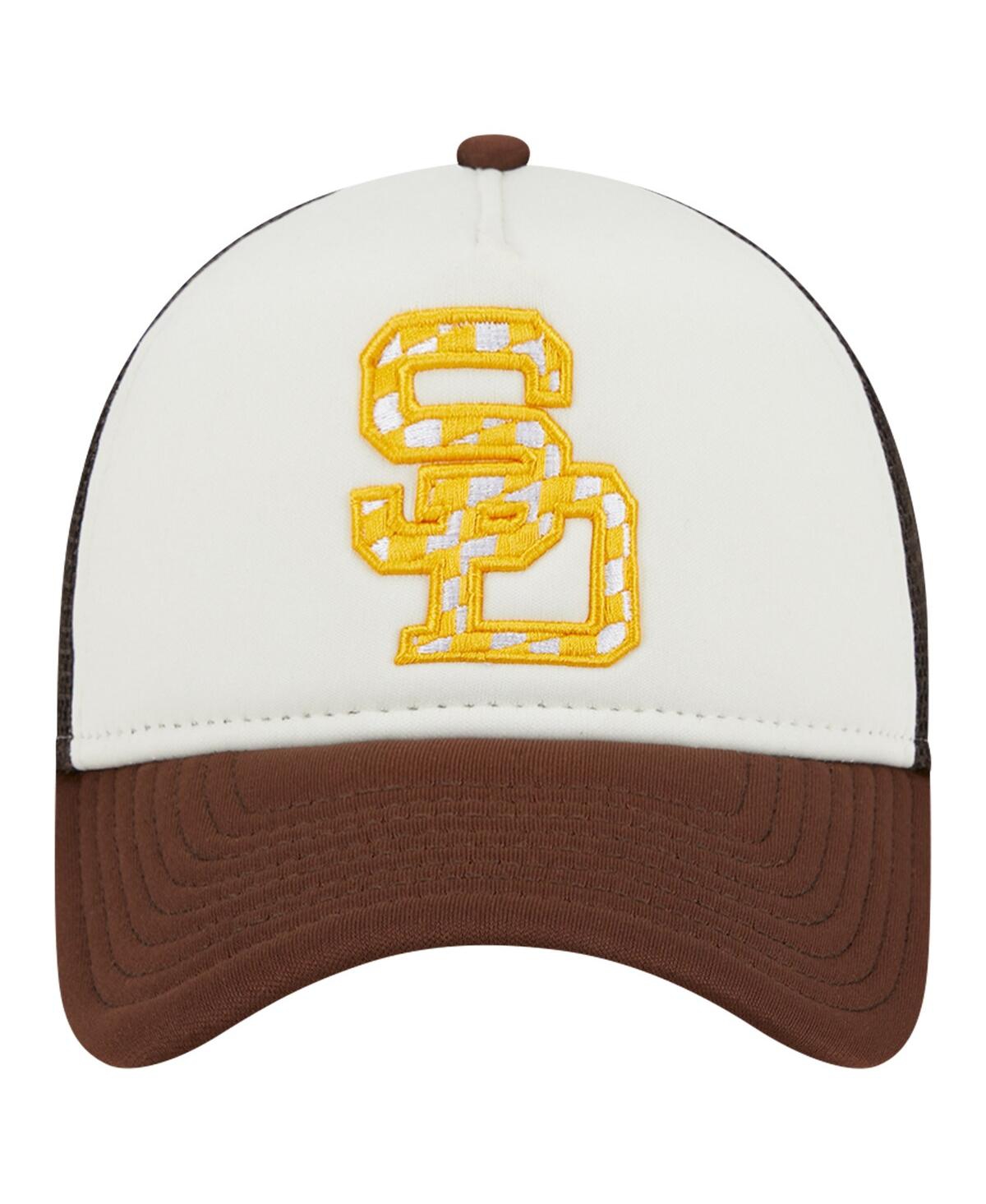 New Era Men's White/brown San Diego Padres Checkered Flag A-frame Trucker 9forty Adjustable Hat In White,brown