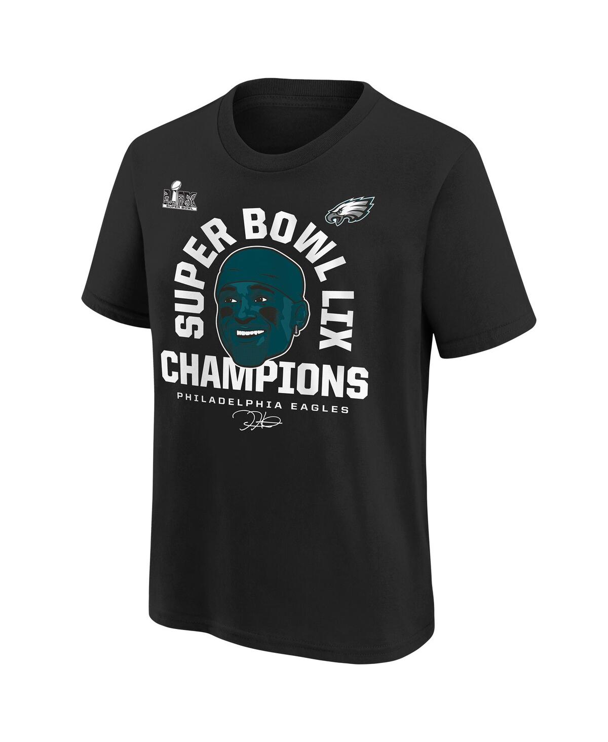 Outerstuff Big Boys And Girls Jalen Hurts Black Philadelphia Eagles Super Bowl Lix Champions Face T-shirt In Black