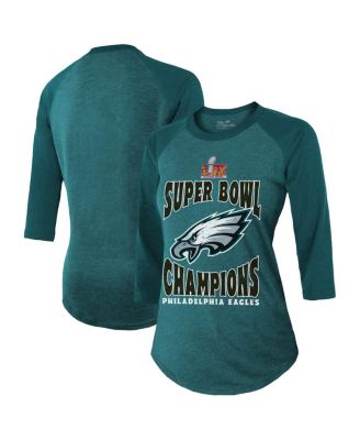 Majestic - Women's Midnight Green Philadelphia Eagles Super Bowl LIX Champions Foe Tri-Blend 3/4 Sleeve Raglan T-Shirt