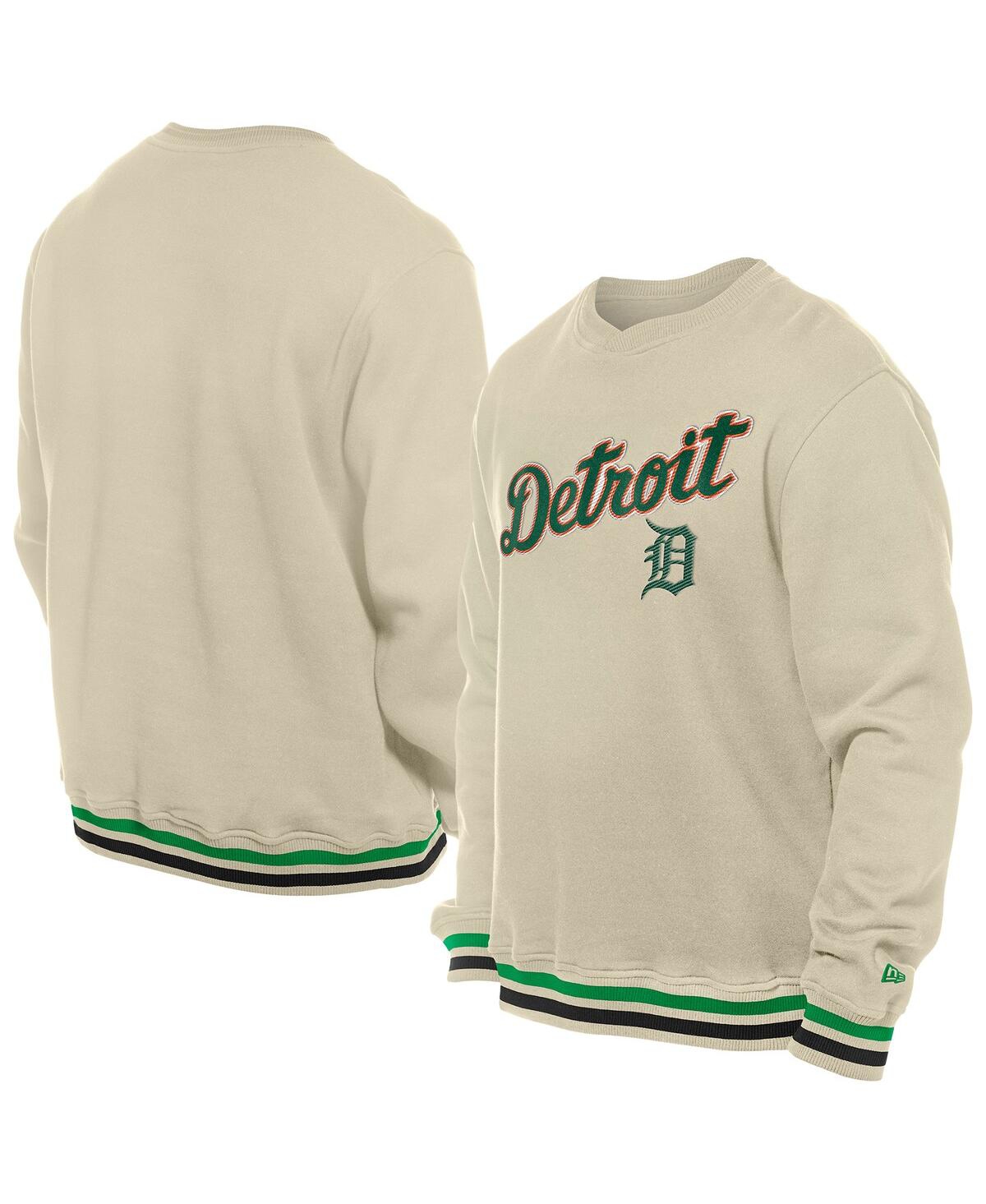 NEW ERA MEN'S CREAM DETROIT TIGERS ST. PATRICK'S DAY TWILL PULLOVER SWEATSHIRT 