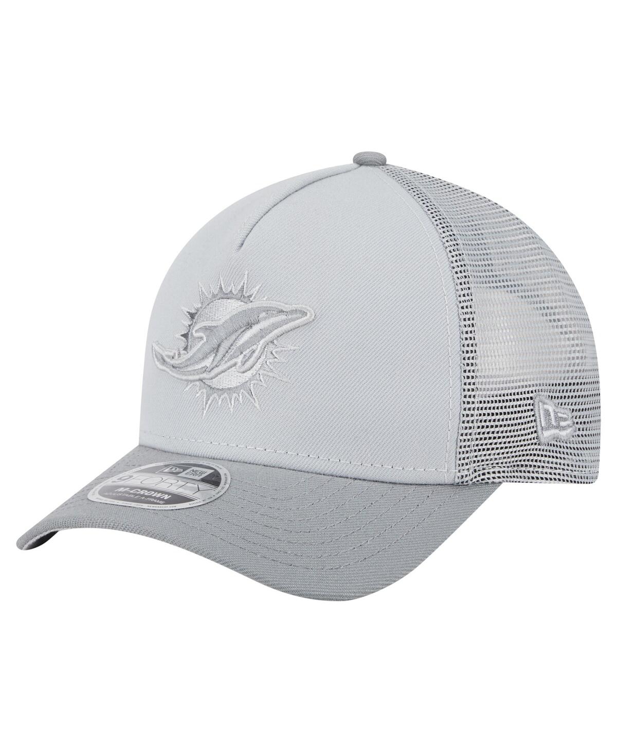 NEW ERA MEN'S GRAY MIAMI DOLPHINS DOMAIN 9FORTY A-FRAME TRUCKER ADJUSTABLE HAT 