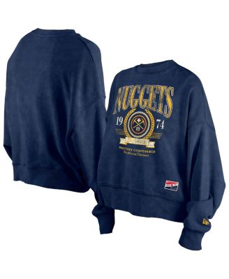 New Era - Women's Navy Denver Nuggets Hardwood Classics Enzyme Wash Oversized Boxy Pullover Sweatshirt