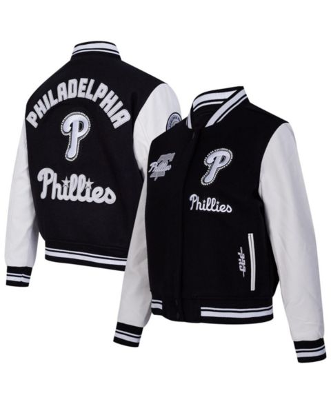 Женские куртки Pro Standard Women's Black Philadelphia Phillies Rib Wool Full-Zip Varsity Jacket
