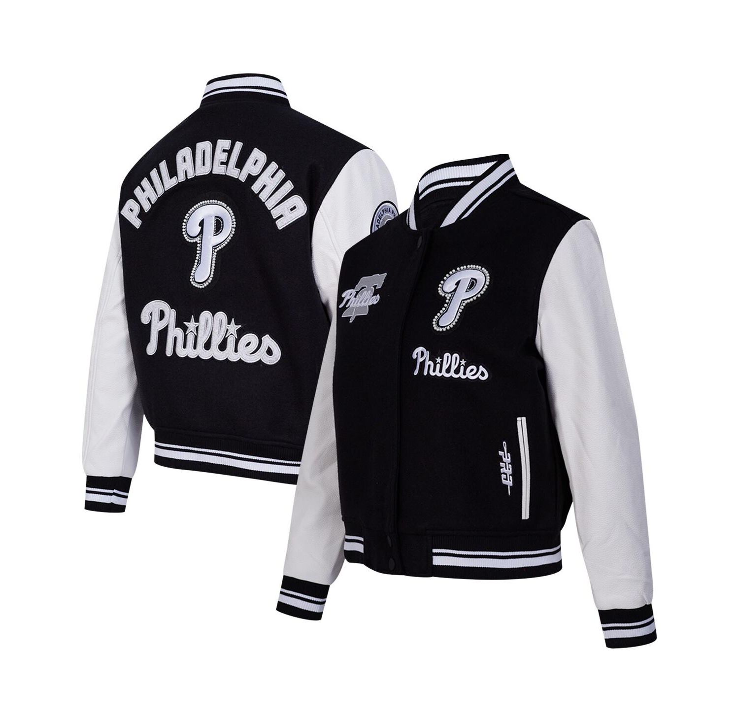 Women's Black Philadelphia Phillies Rib Wool Full-Zip Varsity Jacket