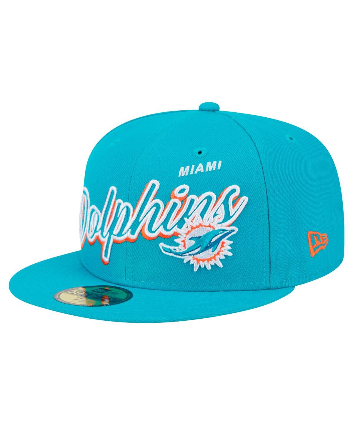 NEW ERA MEN'S AQUA MIAMI DOLPHINS SCRIPT SIDED 59FIFTY FITTED HAT 