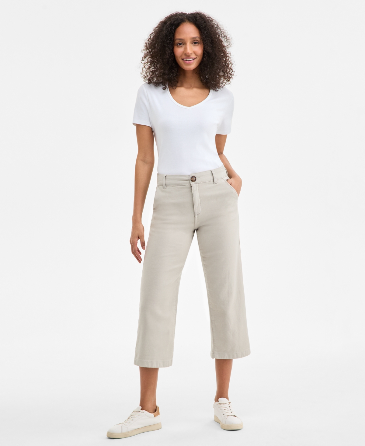 Women's High Stretch Mid-Rise Wide-Leg Crop Pants, Exclusively at Macy's - Industrial