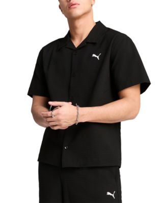 Puma - Men's Regular-Fit Button-Down Seersucker Camp Shirt
