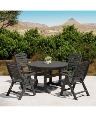5-Piece HDPE Round Patio Dining Table Set with Foldable Chairs