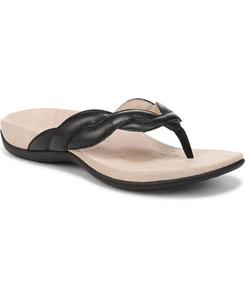 Женские сандалии Vionic Bella Braid Thong, цвет: Чёрный кожаный