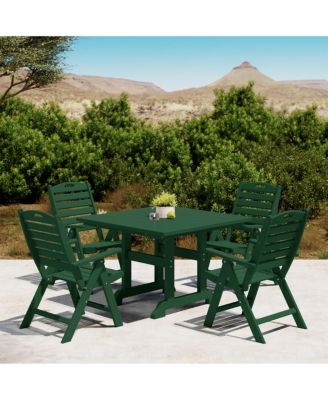5-Piece HDPE Square Patio Dining Table Set with Foldable Chairs