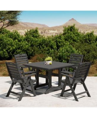5-Piece HDPE Square Patio Dining Table Set with Foldable Chairs