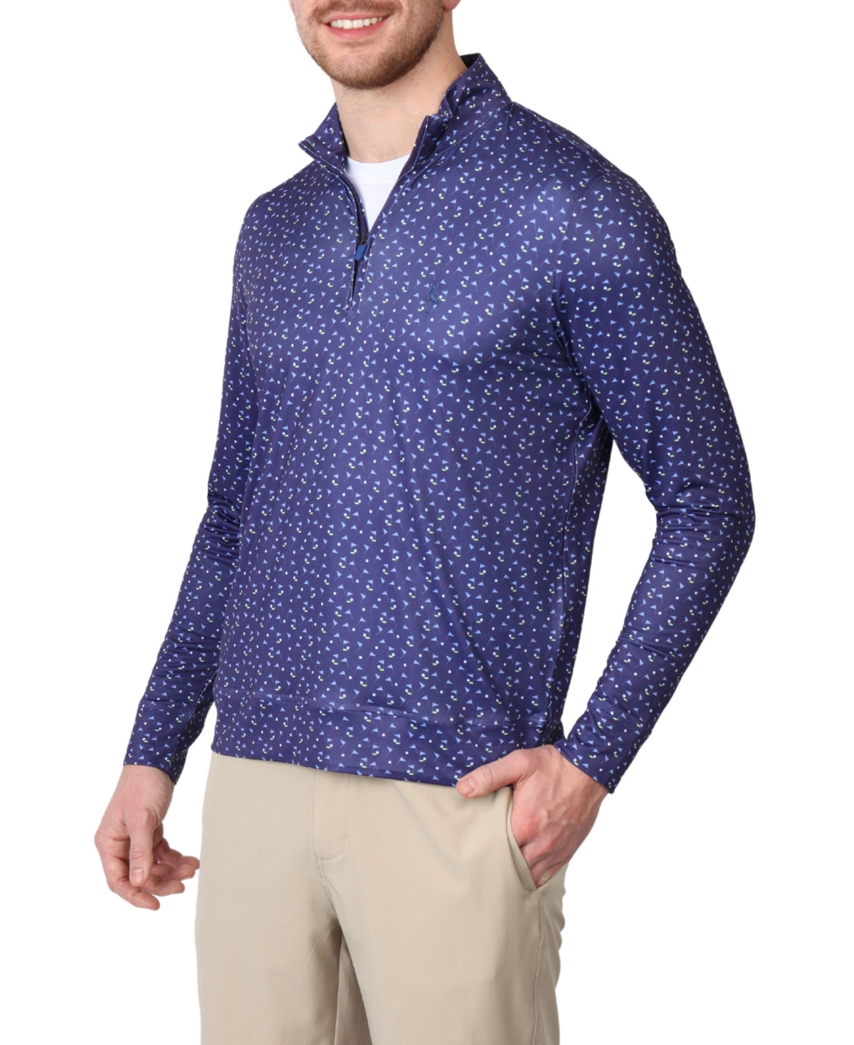 Men's Pin Flags Printed Performance Quarter Zip - Navy