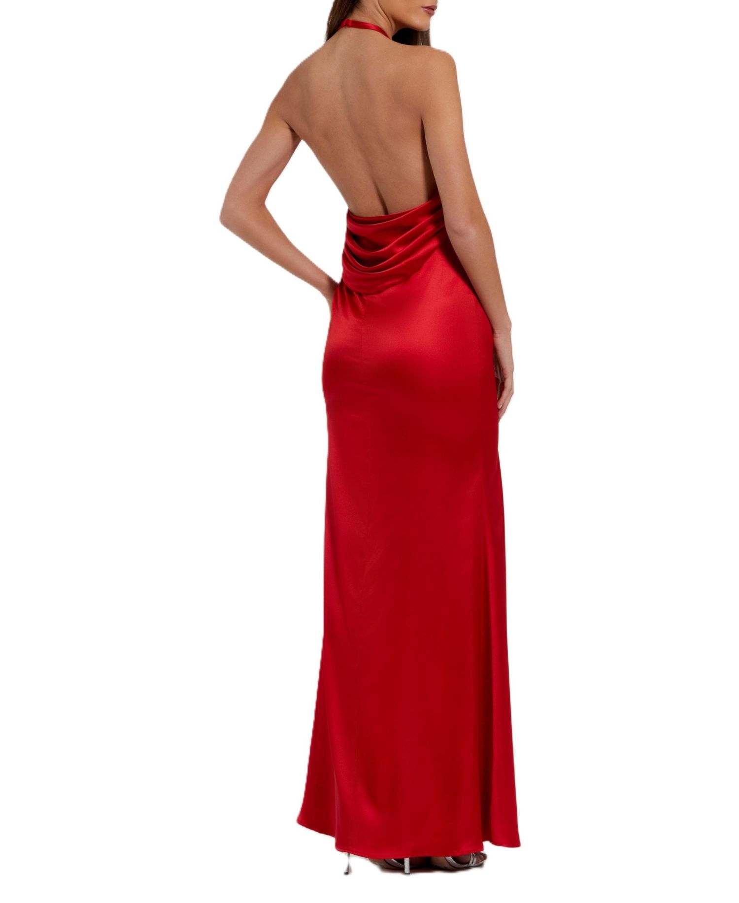 Women's Fitted Satin Sleeveless Halter Gown With 3D Flower
