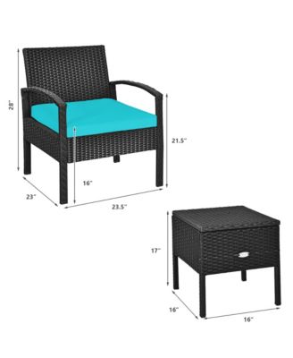 3 Piece Outdoor Rattan Conversation Furniture Set w/  Cushion & Storage Table