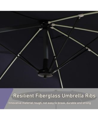 15 ft Patio Umbrellas with Solar Lights 12 LED Strip Lights Umbrella Rib, Double-Sided Market Umbrella with Base Included, Grey