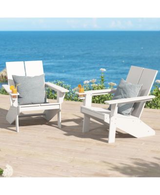 Outdoor HDPE Modern Adirondack Chair with Cup Holder Set of 2