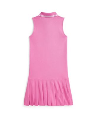 Big Girls Pleated Stretch Mesh Polo Dress