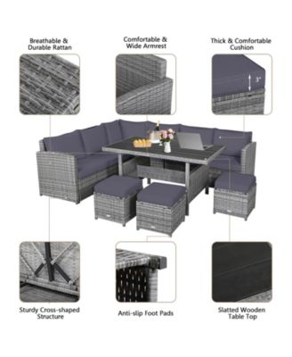 7 Piece Outdoor Rattan Sectional Sofa Set Patio Conversation Set w/ Cushions