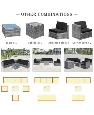 8 Piece Rattan Outdoor Patio Sofa Sectional Conversation Furniture Set w/ Cushions & Coffee Table