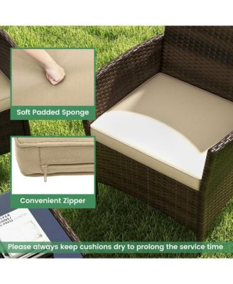 4 Piece Outdoor Wicker Furniture Set  Patio Rattan Conversation Set w/ Table