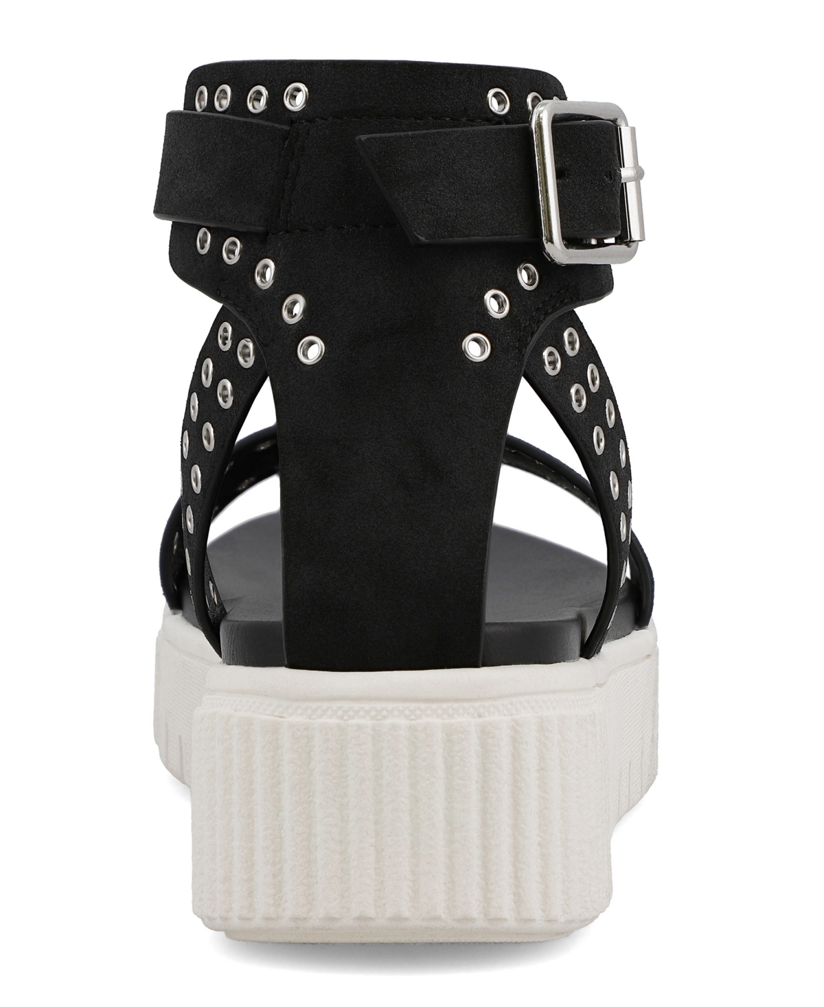 Shop Mia Women's Evelin Grommeted Platform Round Toe Sandals In Black,silver