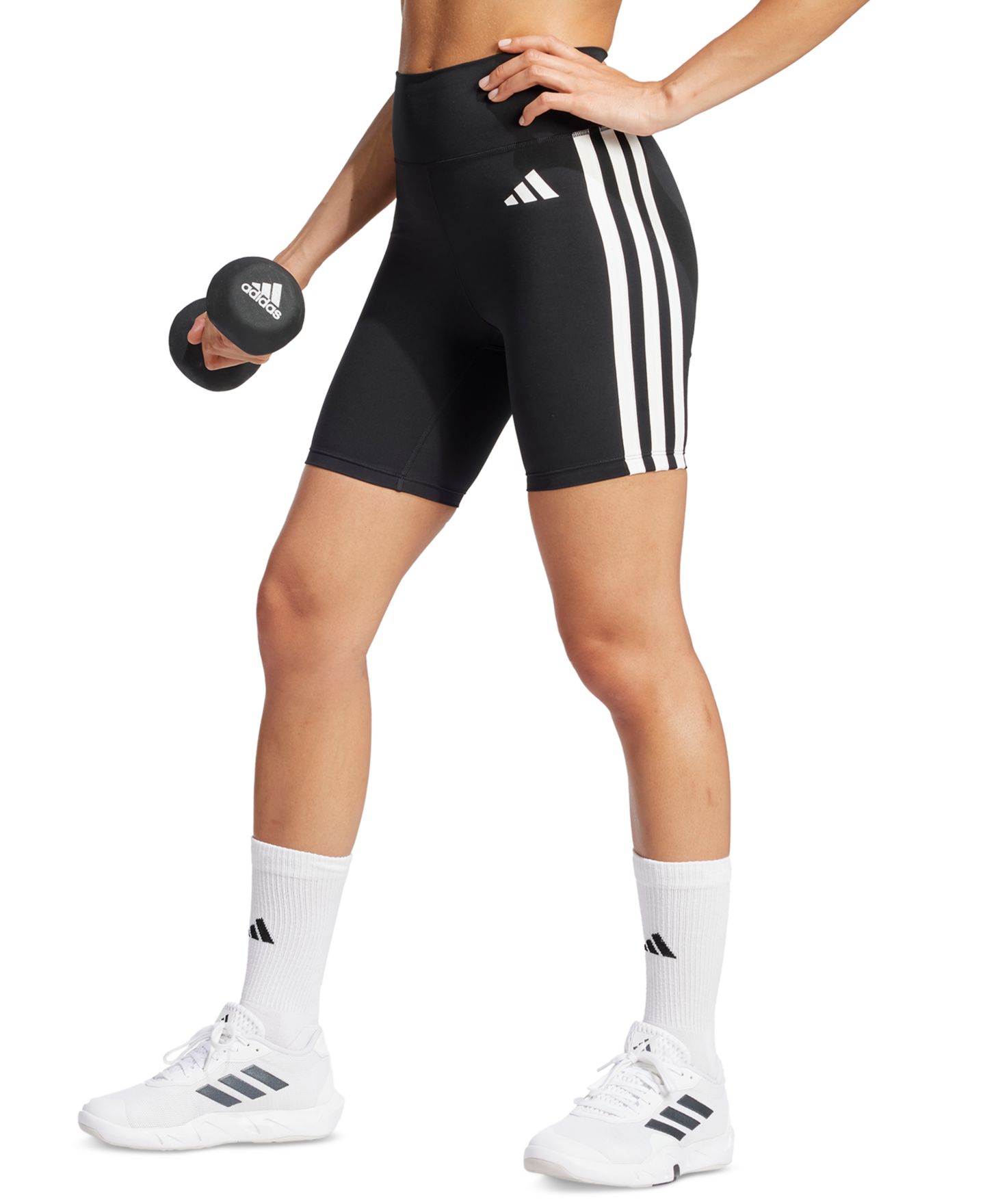Женские леггинсы adidas The Optime Essentials 3-Stripe Short, цвет: Чёрный / Белый — фото 2