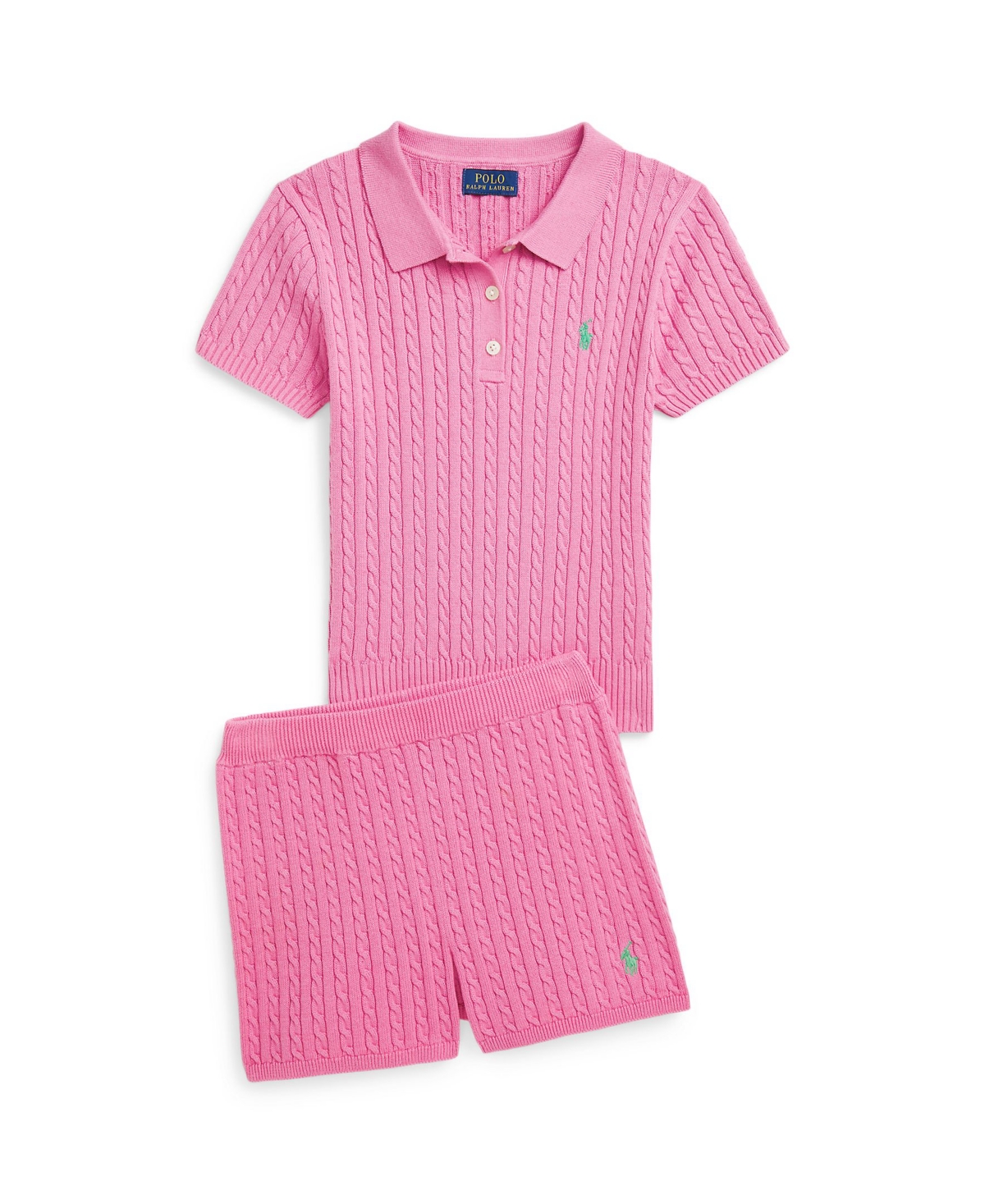 Polo Ralph Lauren Big Girls Mini-cable Shorts In Laguna Pink,tiller Green