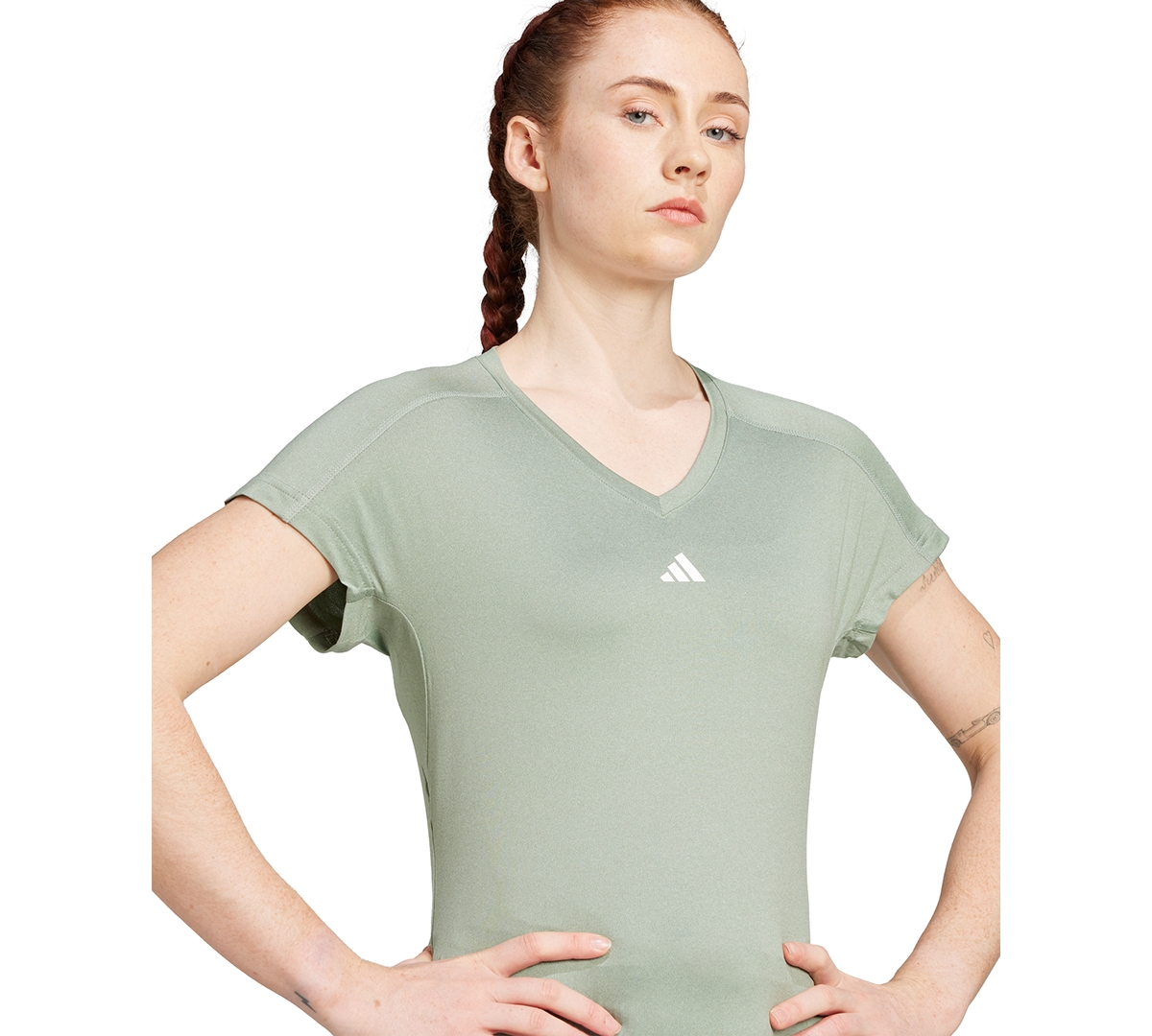 Adidas Originals Women's Training Moisture-wicking Logo V-neck T-shirt In Green