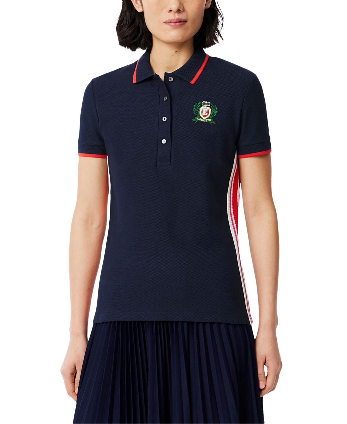 Lacoste Usa Women's Slim-fit Embroidered-badge Polo Shirt In Navy