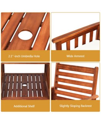 Patio Outdoor Conversation Set Acacia Wood Loveseat w/ Cushion Table