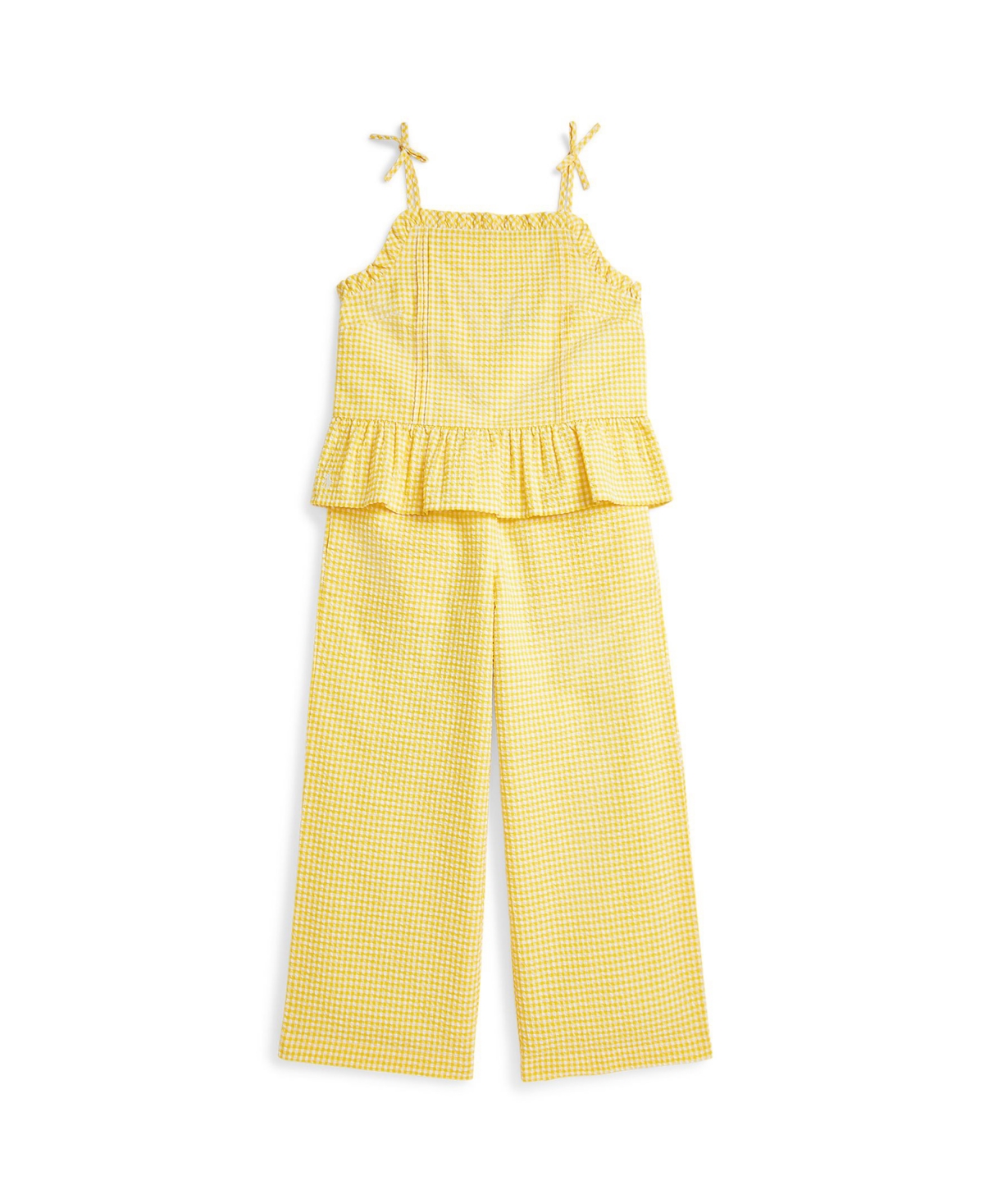 Polo Ralph Lauren Toddler And Little Girls 2-piece Gingham Seersucker Top And Pant Set In Yellow,white