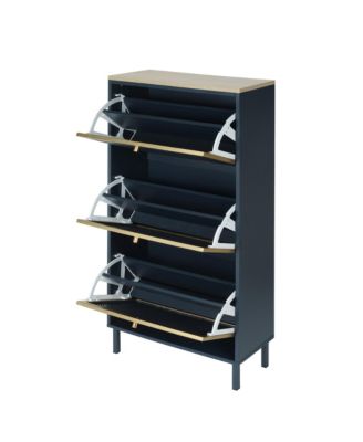 3 Metal Door Shoe Rack, Freestanding Modern Shoe Storage Cabinet, Metal rattan, for Entryway