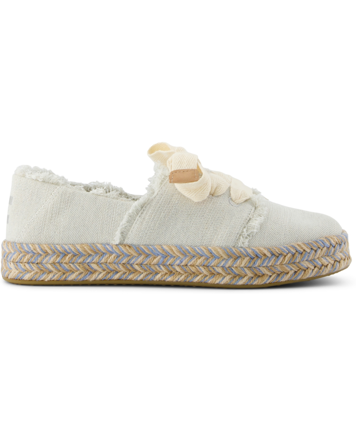 Shop Toms Women's Carolina Lace-up Espadrille Sneakers In White Onyx Textured Denim,fray