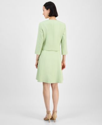 Women's Collarless Open-Front Bolero & Scoop-Neck Sleeveless Fit & Flare Dress Set, Regular & Petite