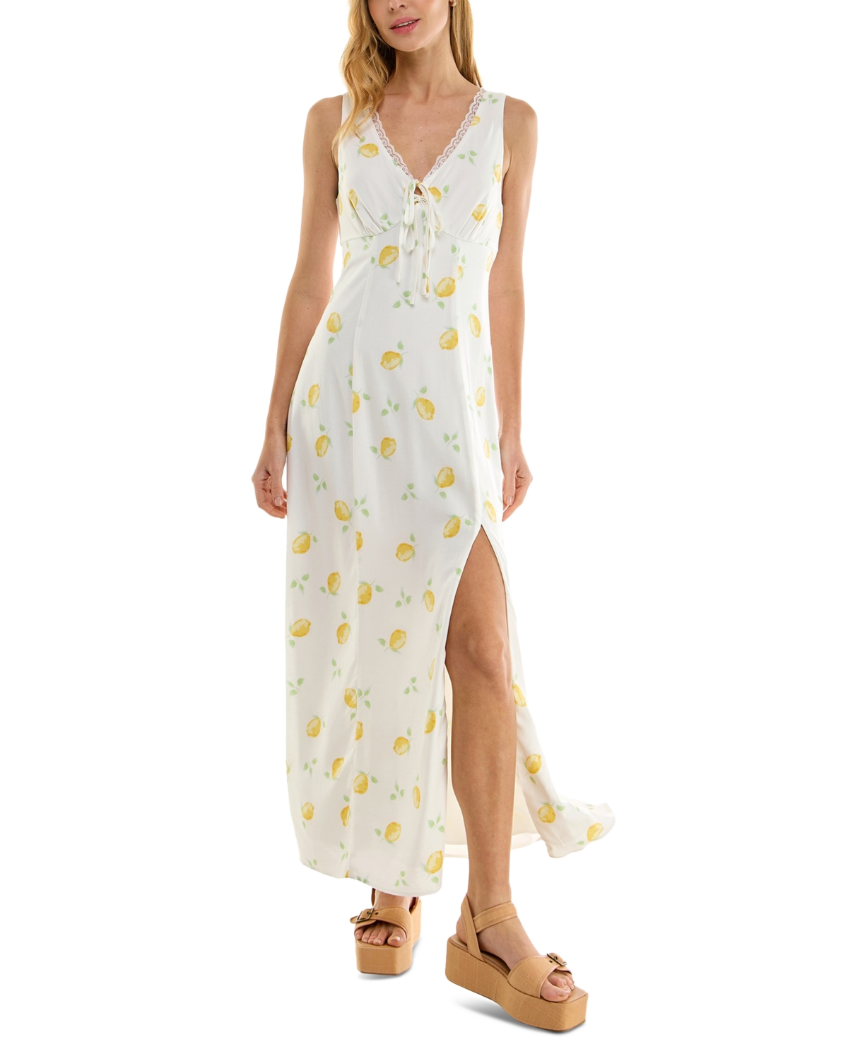 Juniors' Lemon-Print Maxi Dress - White