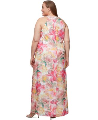 Plus Size Beaded Halter Ruffled Chiffon Gown