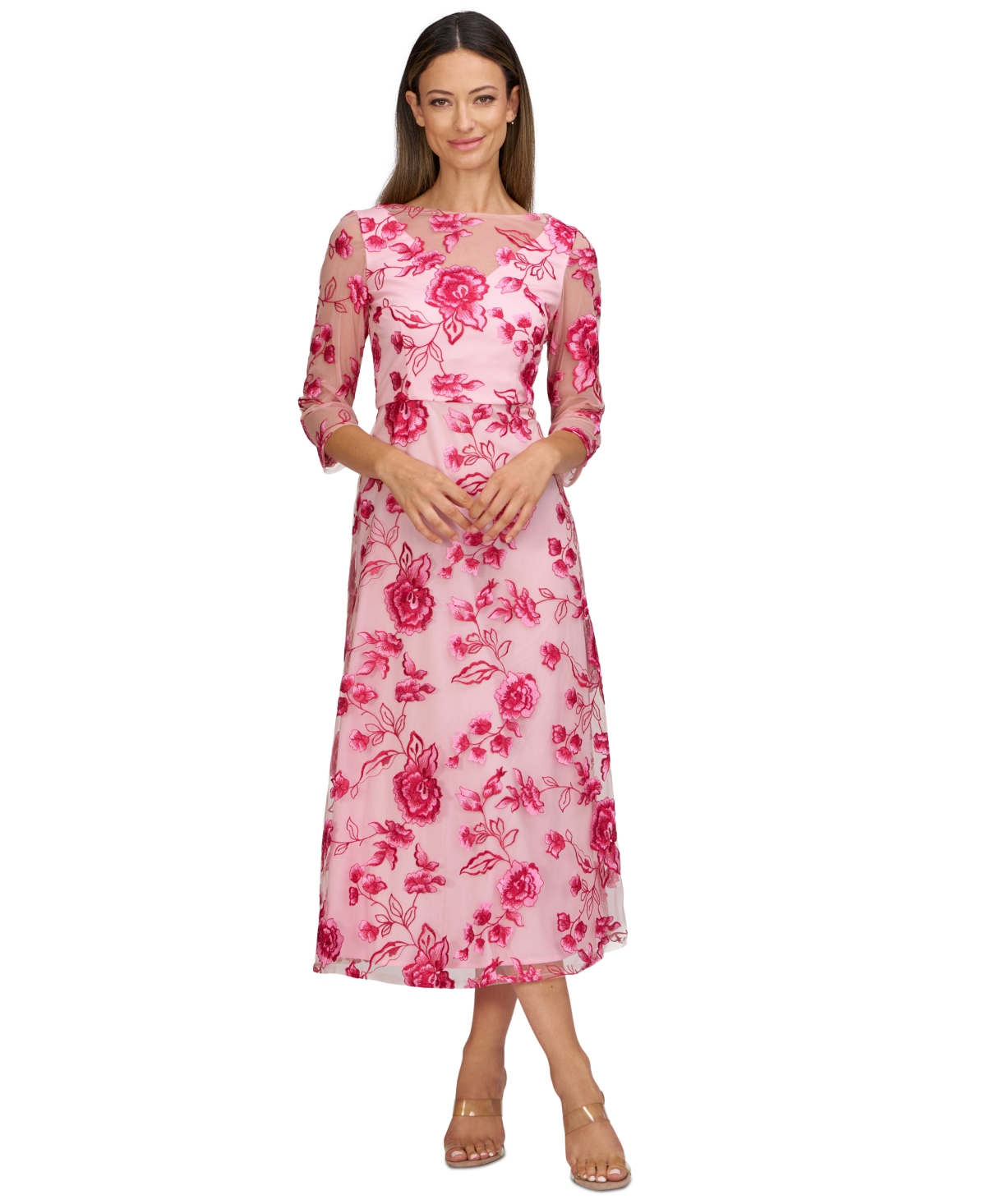 Women's Nadine Embroidered 3/4-Sleeve Party Dress - Rose Shadow/Magenta