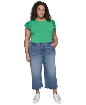 Plus Size High-Rise Scalloped-Hem Jeans 