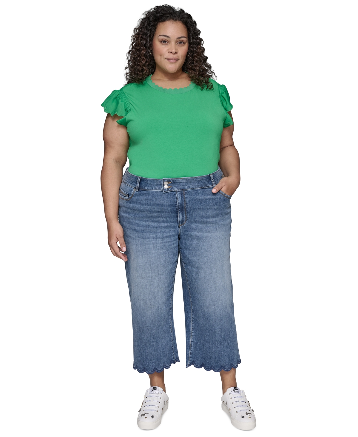 KARL LAGERFELD PLUS SIZE HIGH-RISE SCALLOPED-HEM JEANS 
