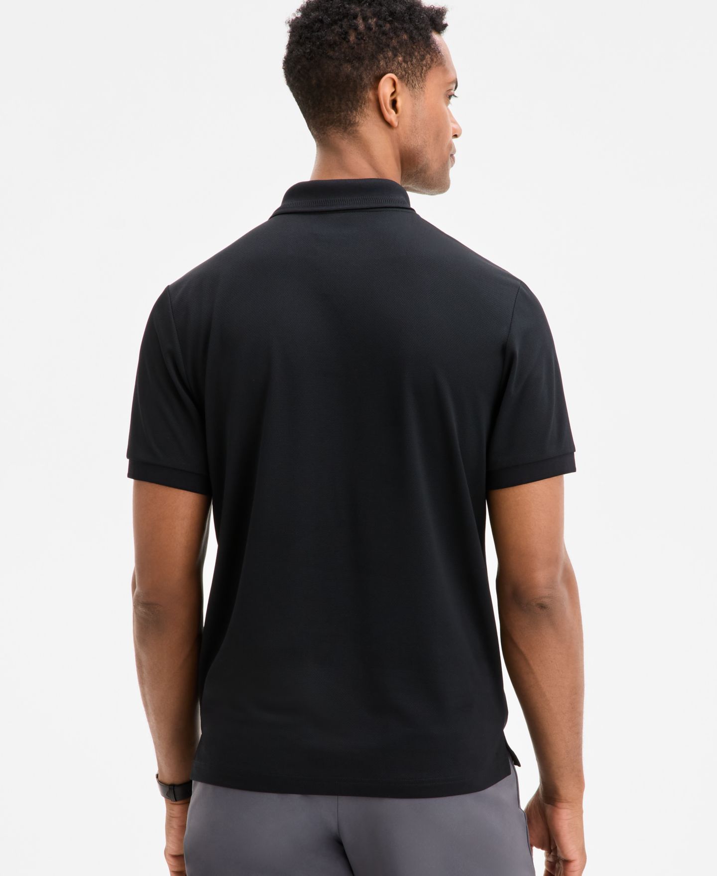Мужское поло Alfani Ottoman Short Sleeve Textured Quarter-Zip Polo Shirt, цвет: Глубокий чёрный — фото 2