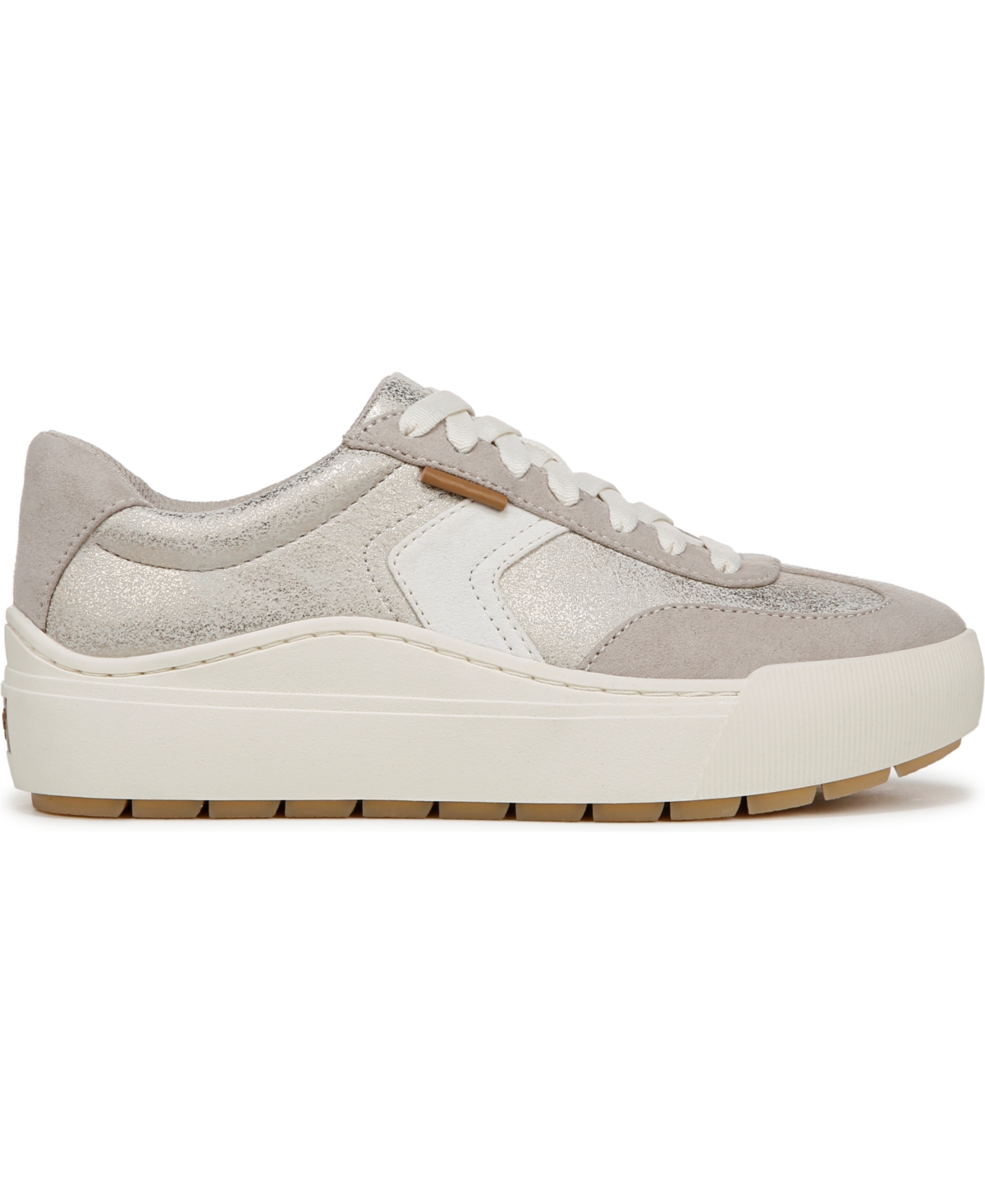 Shop Dr. Scholl's Women's Time Off Win Lace Up Platform Sneakers In Oyster Faux Leather,microfiber