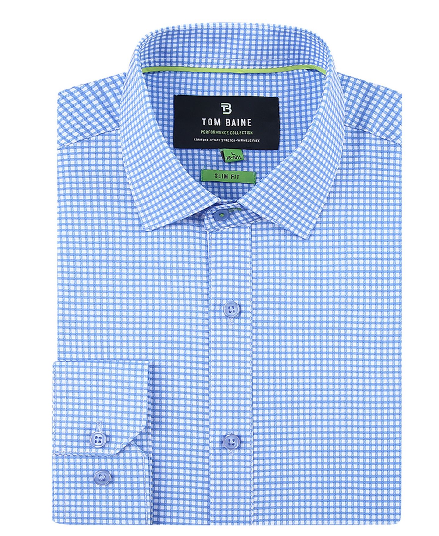 Мужская рубашка Tom Baine Four Way Stretch Plaid Button Down Dress Shirt, цвет: Синий — фото 1