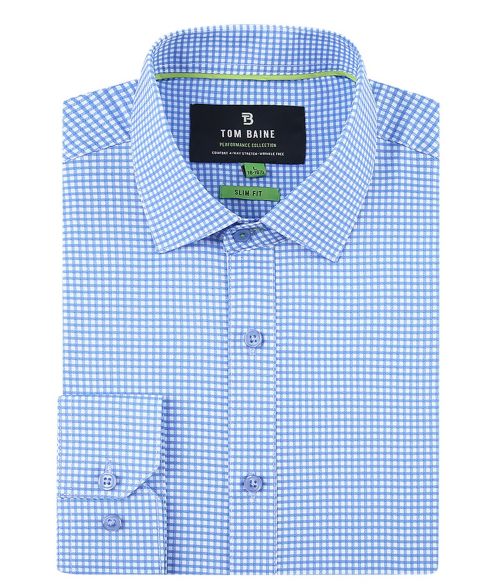 Мужская рубашка Tom Baine Four Way Stretch Plaid Button Down Dress Shirt, цвет: Синий