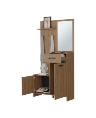 Elko Hall Tree Board and Melamine Multistorage with a Mirror, Natural Oak