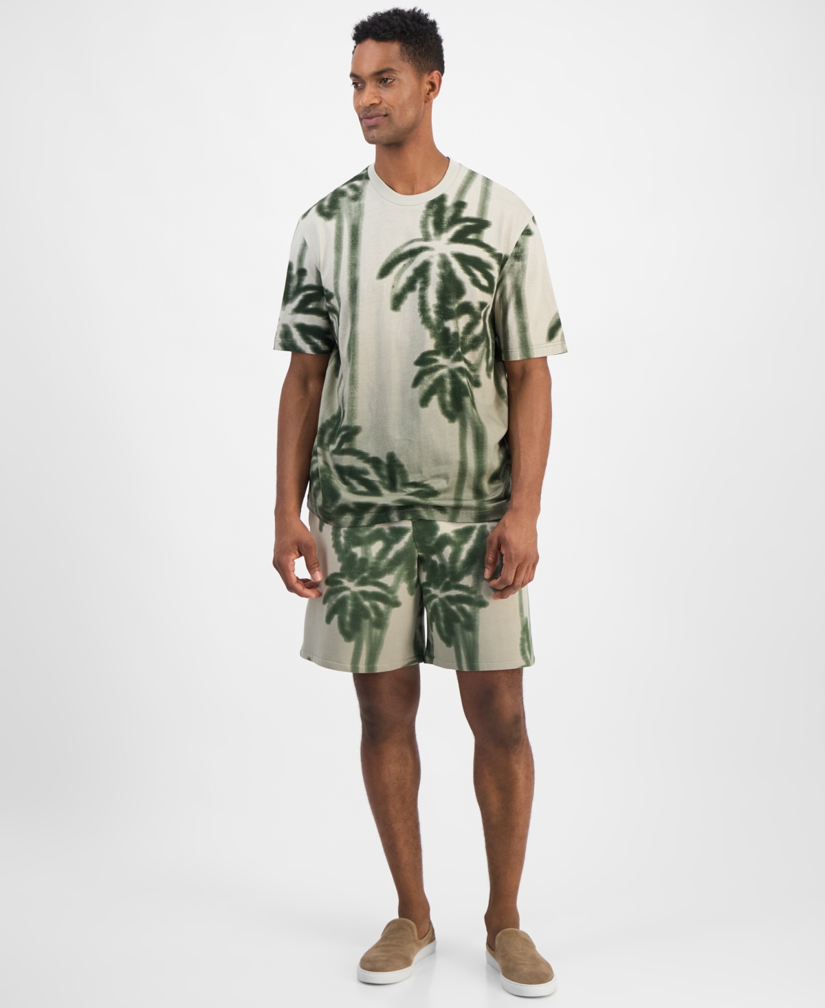 A|X Armani Exchange Men's Short Sleeve Palm Tree Print Crewneck T-Shirt